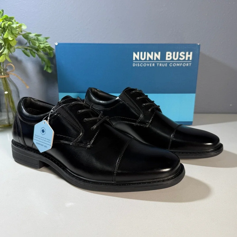 Nunn Bush Cap Toe Oxford Mens Black Lace Up Dress Shoes‎ Size 10